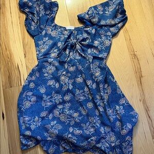 Floral Blue Dress with Bow Detail
